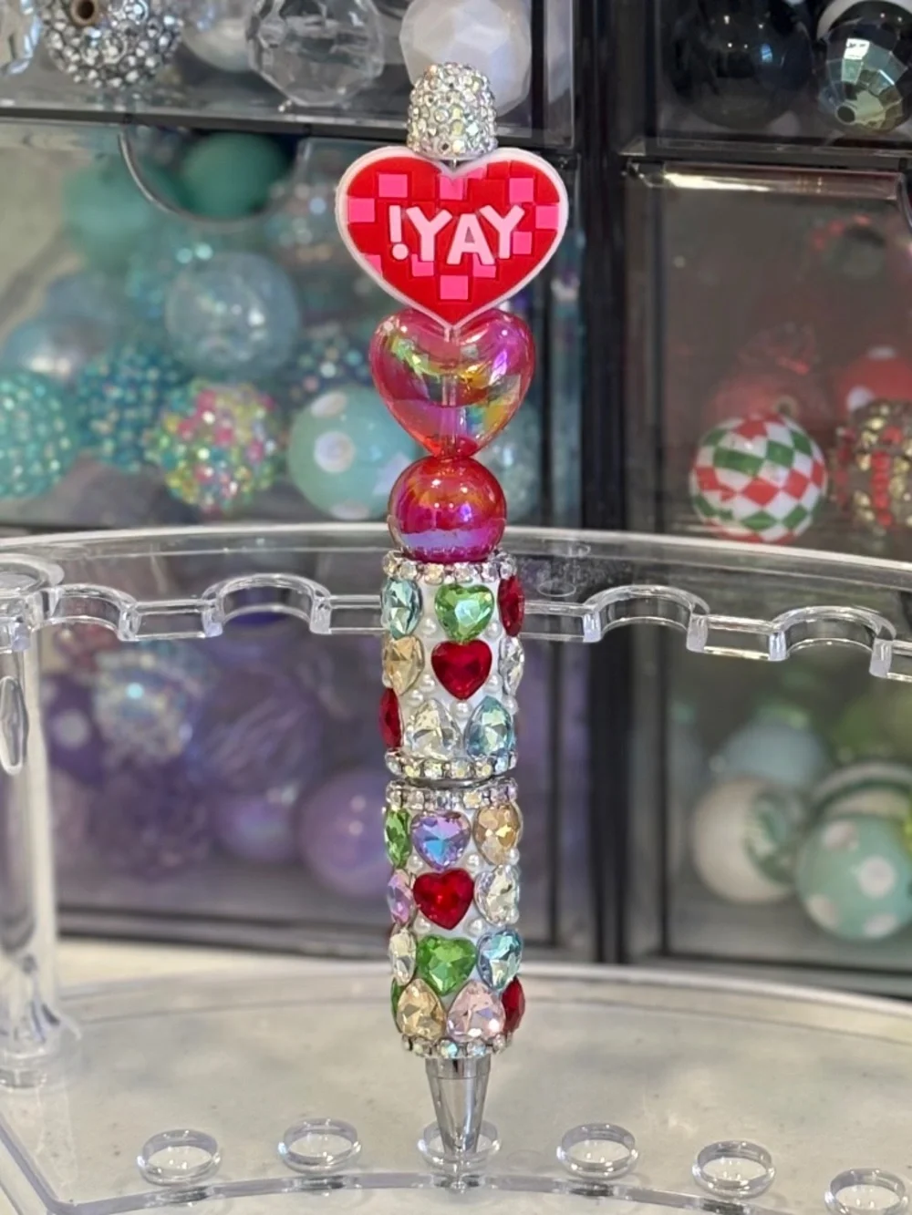 Handmade Rhinestone heart yay! Beaded Pen